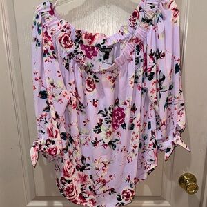 Express off shoulders Floral Blouse - Pink and Red